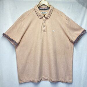 Tommy Bahama Island Zone Polo Shirt Mens XXL Salmon Patterned Collar & Cuffs